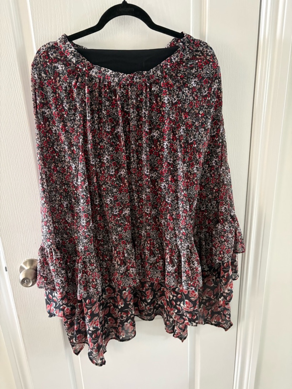 Women's Floral Tiered Free People Skirt in Black and Red Zuma - Picture 4 of 6